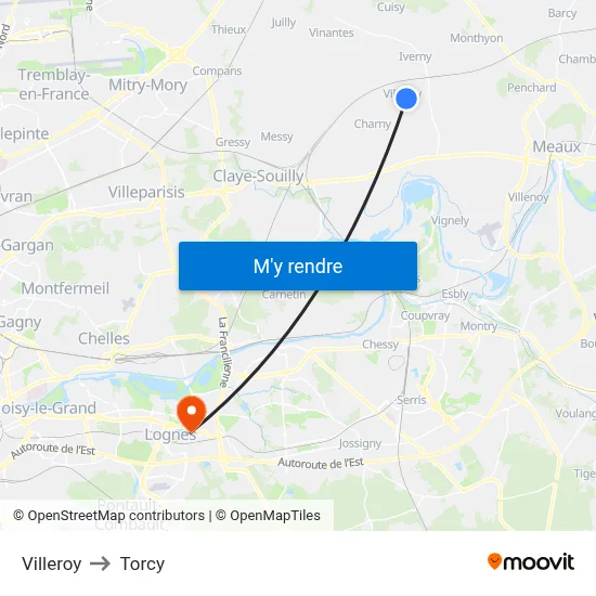 Villeroy to Torcy map