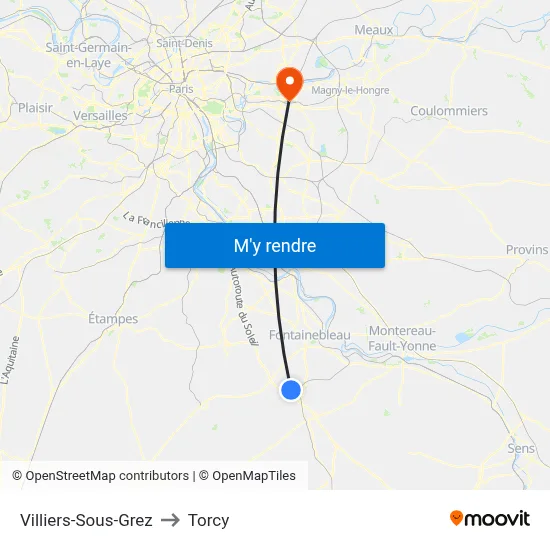 Villiers-Sous-Grez to Torcy map