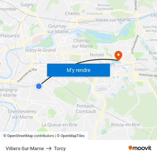 Villiers-Sur-Marne to Torcy map