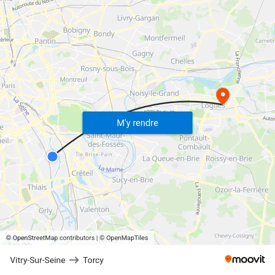 Vitry-Sur-Seine to Torcy map