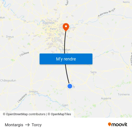 Montargis to Torcy map