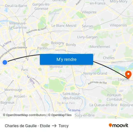 Charles de Gaulle - Etoile to Torcy map
