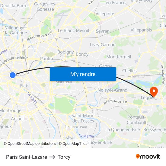 Paris Saint-Lazare to Torcy map