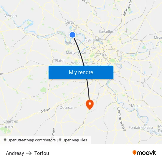 Andresy to Torfou map