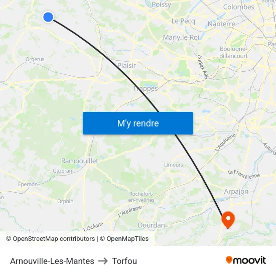 Arnouville-Les-Mantes to Torfou map