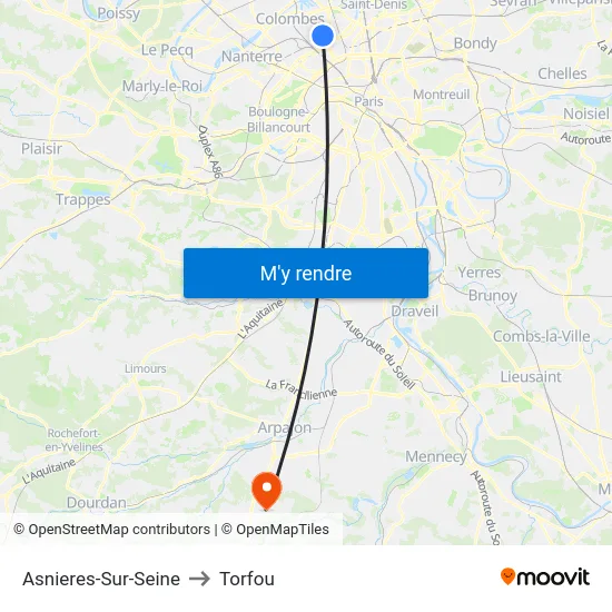 Asnieres-Sur-Seine to Torfou map