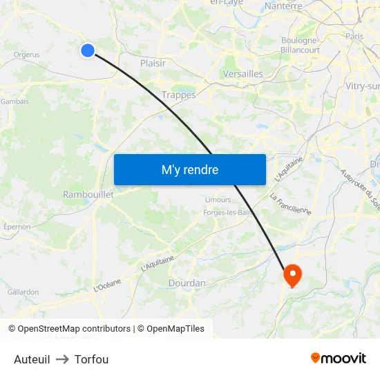 Auteuil to Torfou map