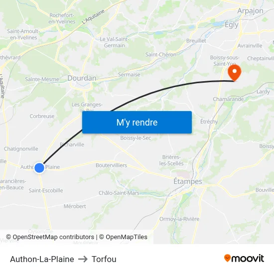 Authon-La-Plaine to Torfou map