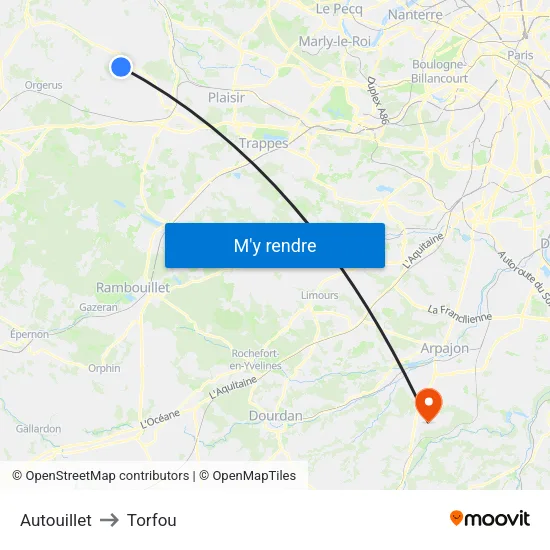 Autouillet to Torfou map
