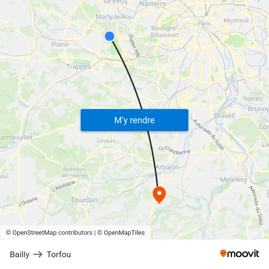 Bailly to Torfou map