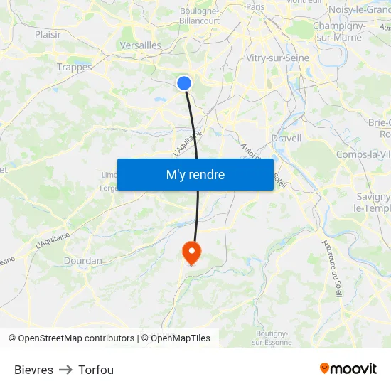 Bievres to Torfou map