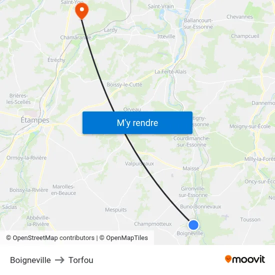 Boigneville to Torfou map