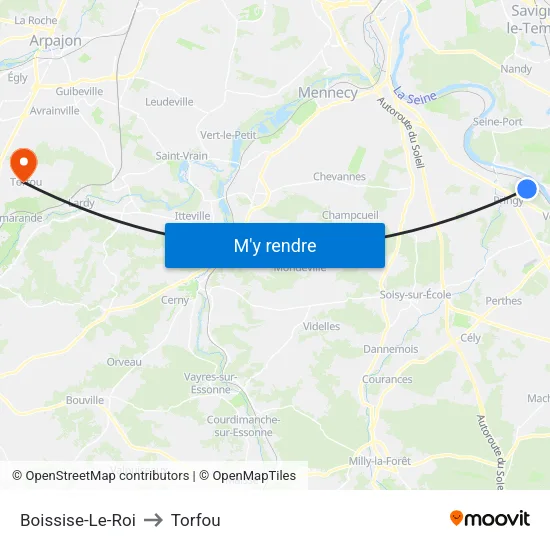Boissise-Le-Roi to Torfou map