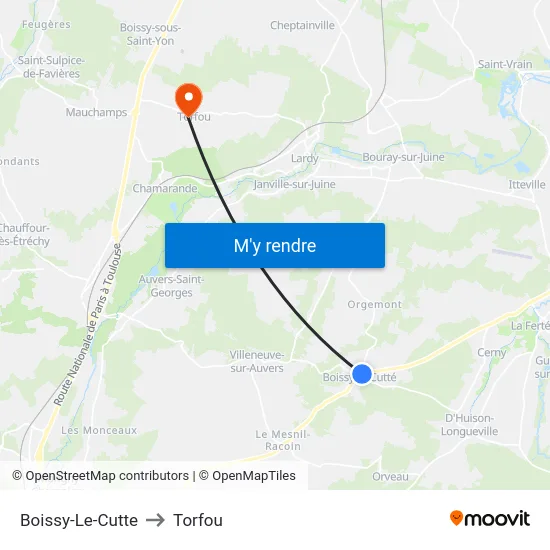 Boissy-Le-Cutte to Torfou map