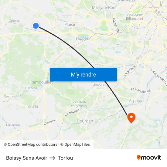 Boissy-Sans-Avoir to Torfou map