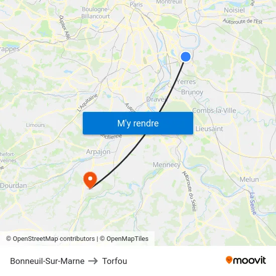 Bonneuil-Sur-Marne to Torfou map