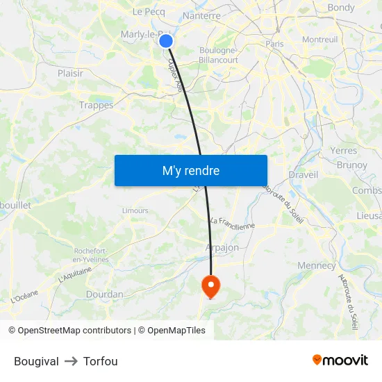 Bougival to Torfou map