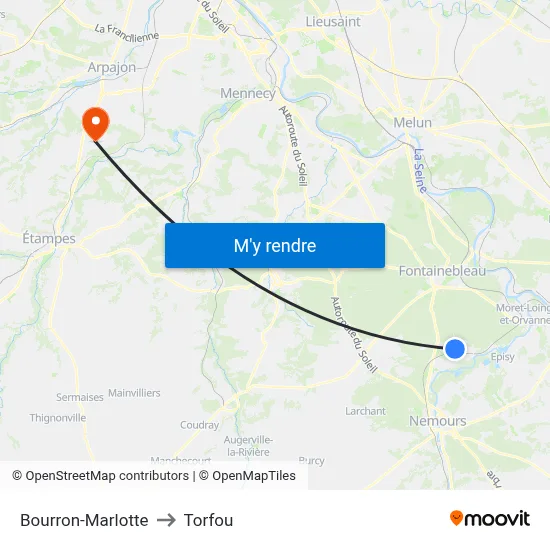 Bourron-Marlotte to Torfou map