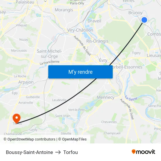 Boussy-Saint-Antoine to Torfou map