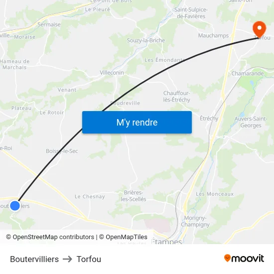 Boutervilliers to Torfou map