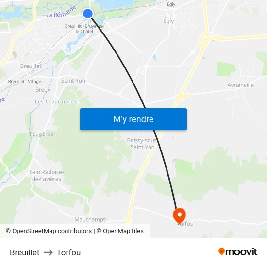 Breuillet to Torfou map