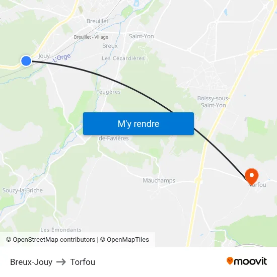Breux-Jouy to Torfou map