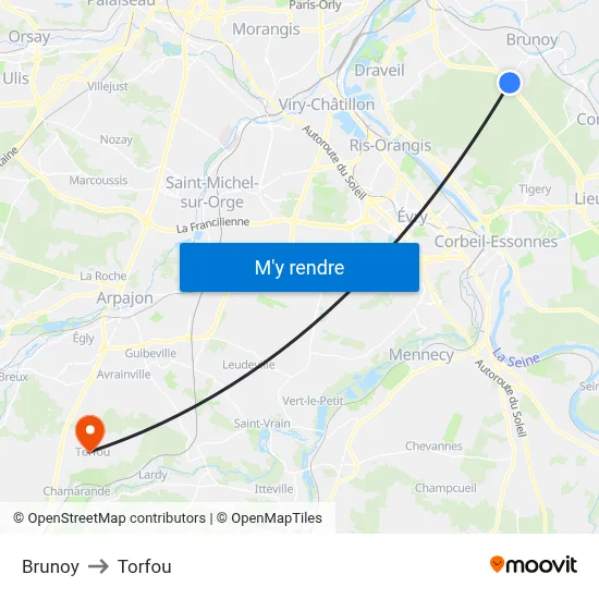 Brunoy to Torfou map