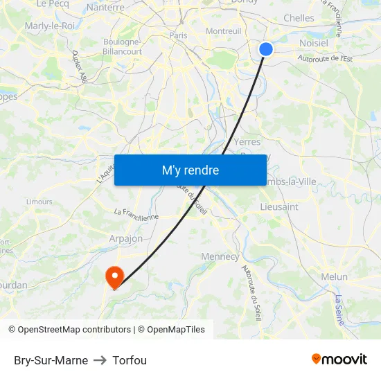 Bry-Sur-Marne to Torfou map