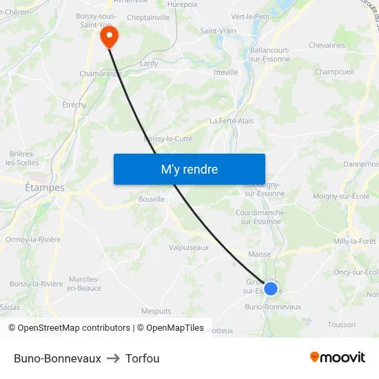 Buno-Bonnevaux to Torfou map