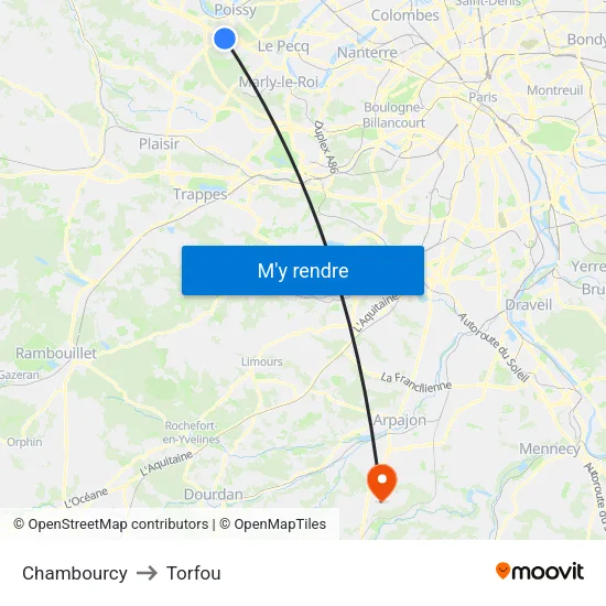 Chambourcy to Torfou map