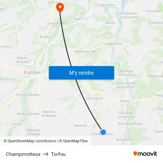 Champmotteux to Torfou map