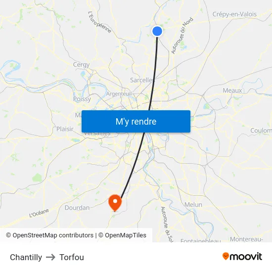 Chantilly to Torfou map