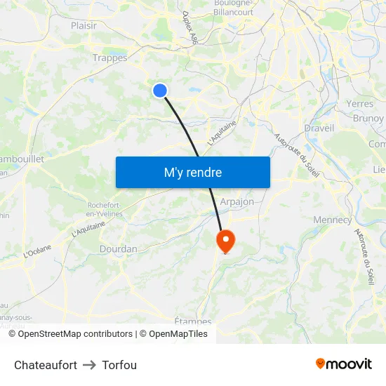 Chateaufort to Torfou map