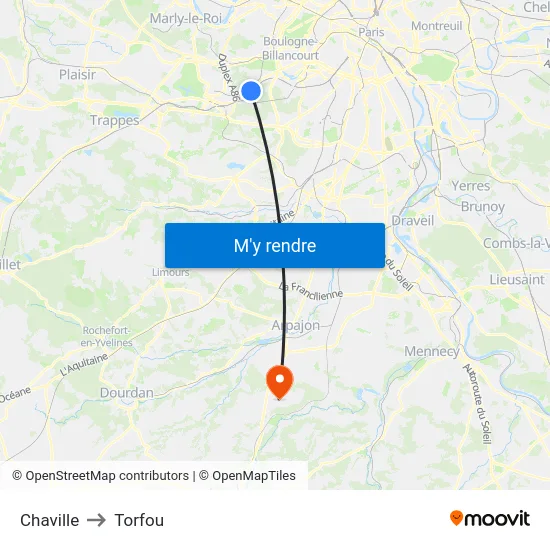 Chaville to Torfou map