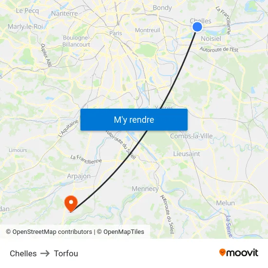Chelles to Torfou map