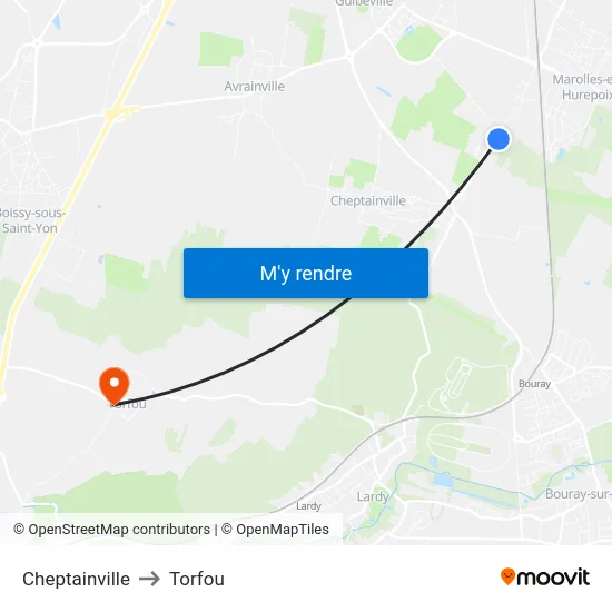 Cheptainville to Torfou map