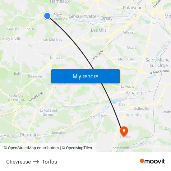 Chevreuse to Torfou map