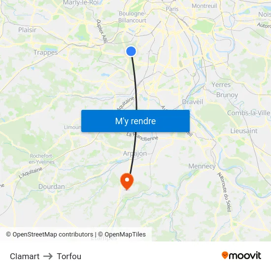 Clamart to Torfou map