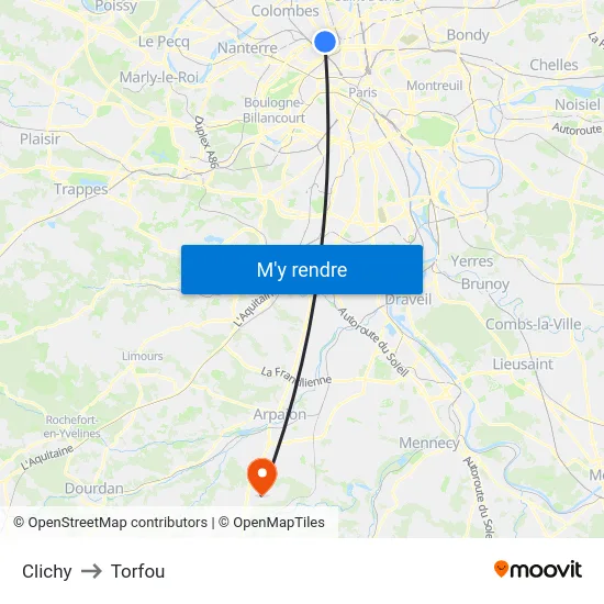 Clichy to Torfou map