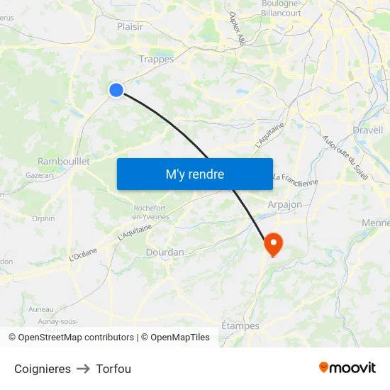 Coignieres to Torfou map