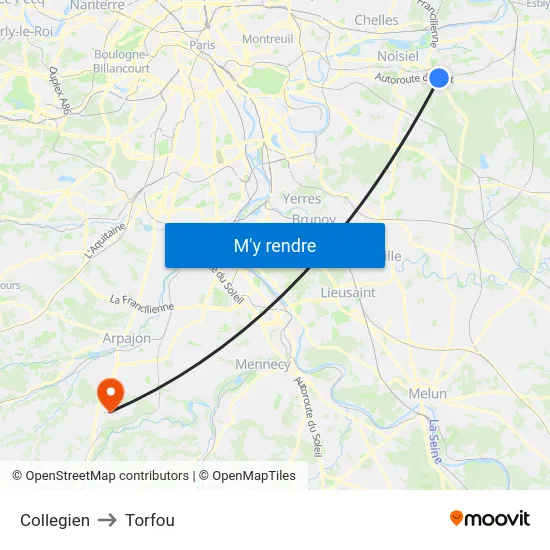 Collegien to Torfou map