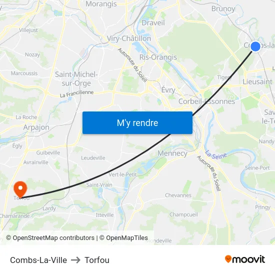 Combs-La-Ville to Torfou map