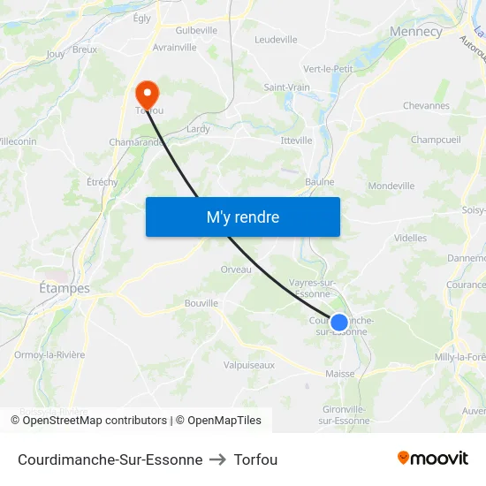 Courdimanche-Sur-Essonne to Torfou map