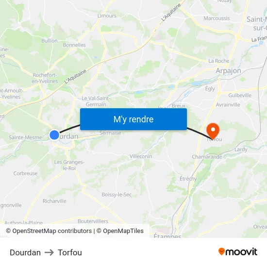 Dourdan to Torfou map