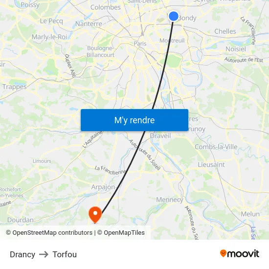 Drancy to Torfou map