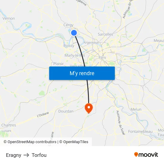 Eragny to Torfou map