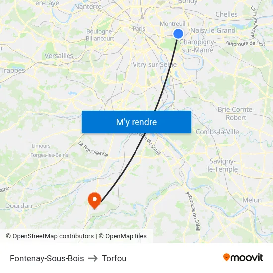 Fontenay-Sous-Bois to Torfou map