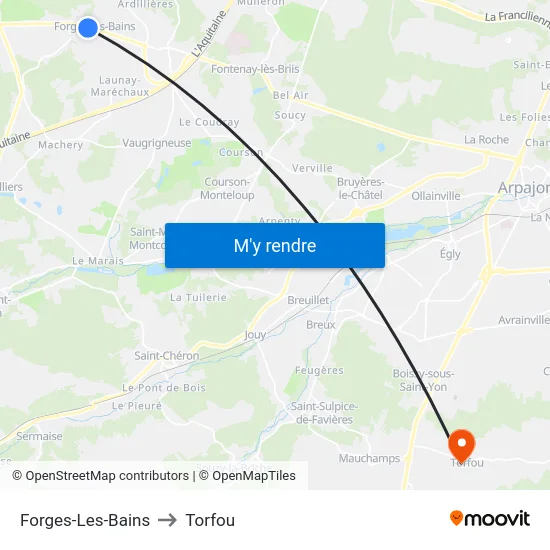 Forges-Les-Bains to Torfou map