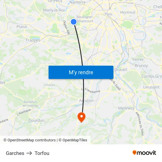 Garches to Torfou map