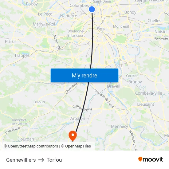 Gennevilliers to Torfou map